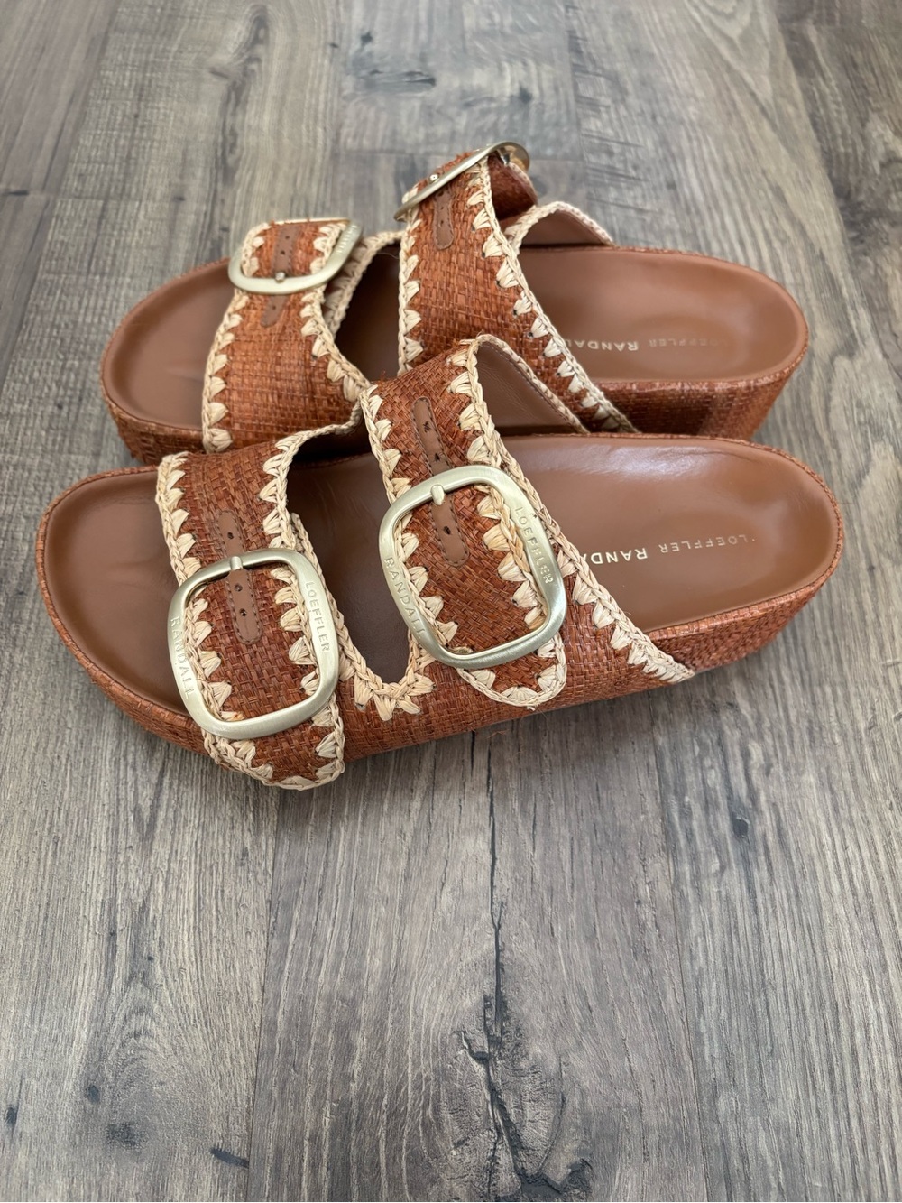 Loeffler Randall Theo sandals in brown straw natural stitch - Picture 3 of 9